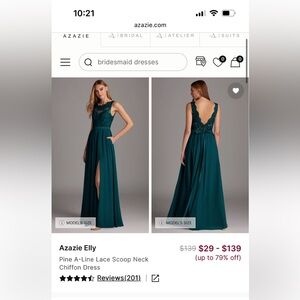 Azazie Elly Pine Lace Scoop Neck Chiffon Dress
